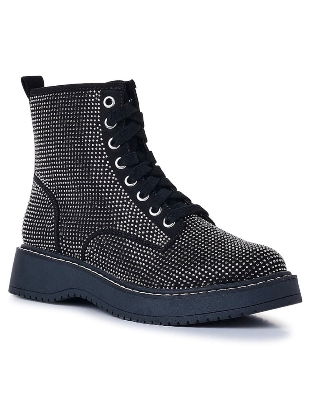 Steve Madden Black Combat Boots Rhinestones Chunky‎ Shoes Goth Emo Fall Size 7